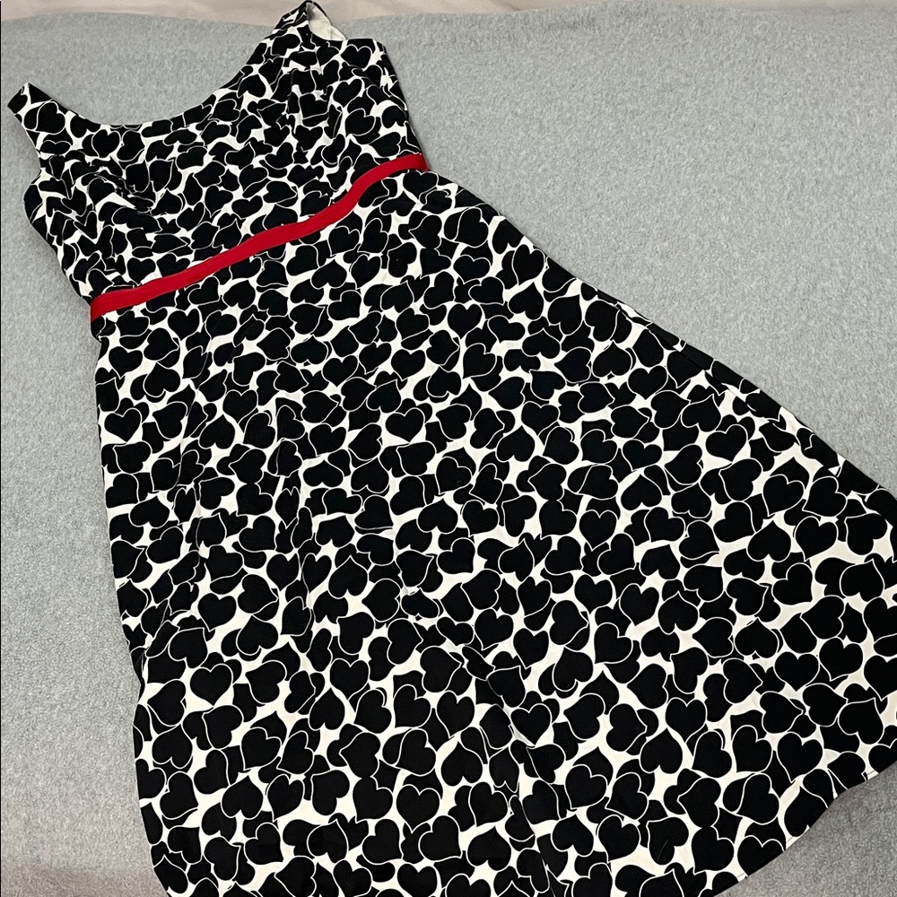 Rockabilly Pinup Whimsigoth Midi Dress Size 8 Retro Heart Black White Red
